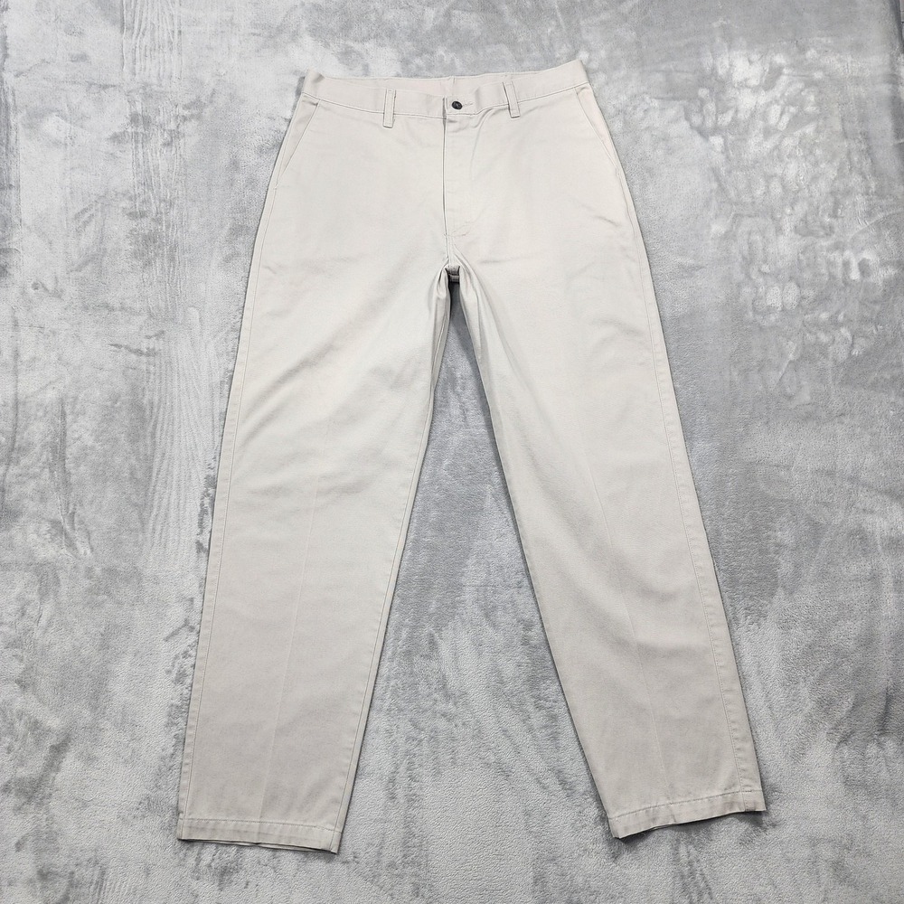 Vintage Lee Pants Mens 36x32 Beige Regular Flat Front Chino Cotton Office Casual